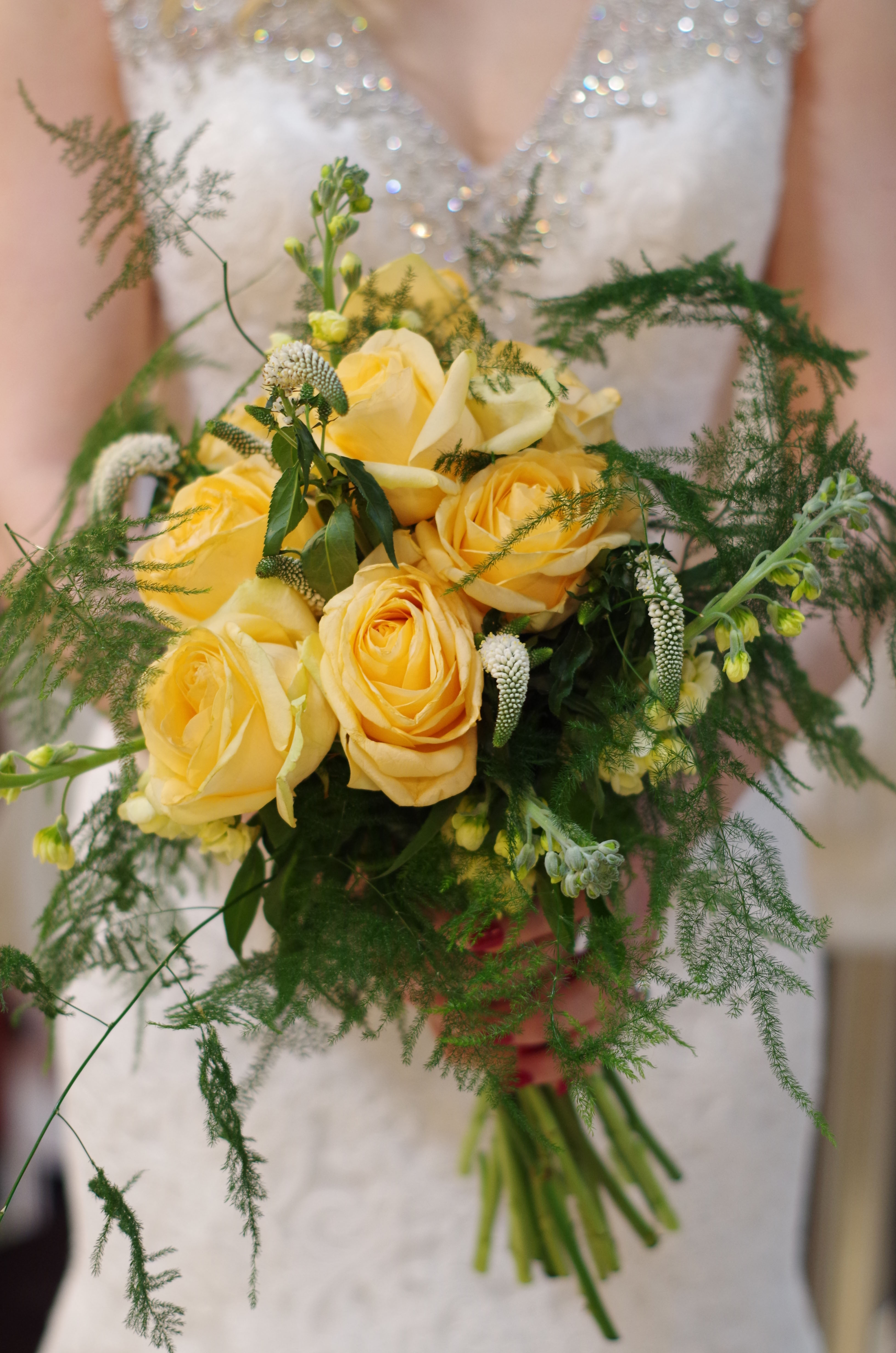 Yellow Bride Bouquet with Green Herbs and Foliage