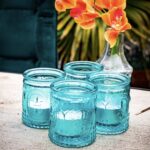 Vintage Style Turquoise Glass Tea Light Candle Holders 