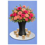 Black Vase with Silk Foliage & Florals
